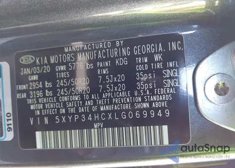 2020 Kia Telluride Ex from USA, damaged, VIN 5XYP34HCXLG069949